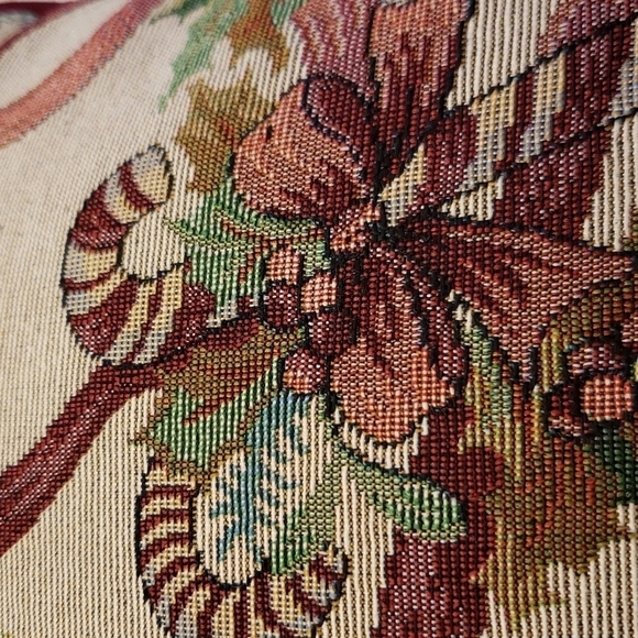 TAPESTRY square Christmas pillow cushion decorative candy canes holly 12" x 12" - Picture 4 of 6